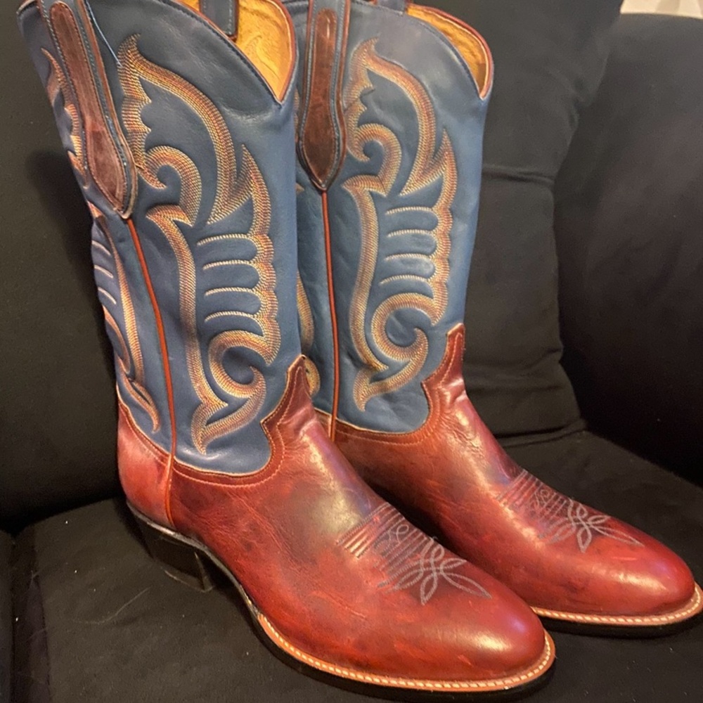 Men’s Tony Lama Blue and Brown Leather Western Boots-never worn!